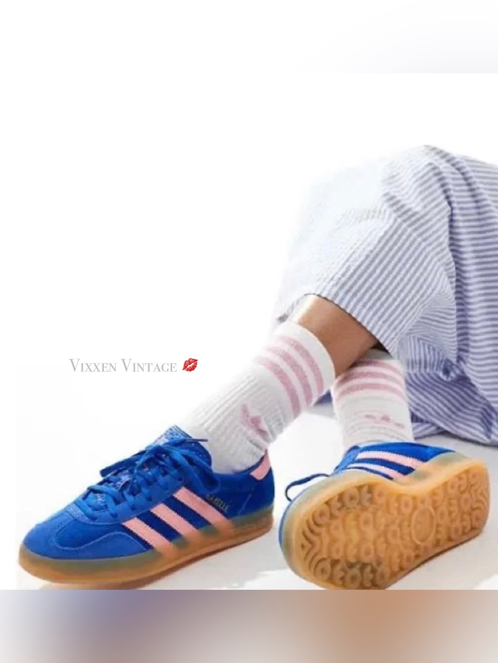 ADIDAS 'WOMEN'S GAZELLE INDOOR' VELVET SNEAKERS IN BLUE/SANDY PINK/GUM